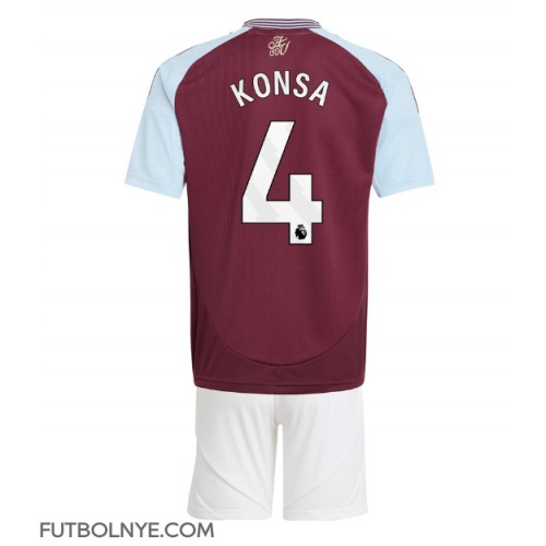 Camiseta Aston Villa Ezri Konsa #4 Primera Equipación para niños 2024-25 manga corta (+ pantalones cortos)